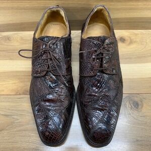 Belvedere Genuine Alligator Mens 10 M Brown Patchwork Dress Shoes